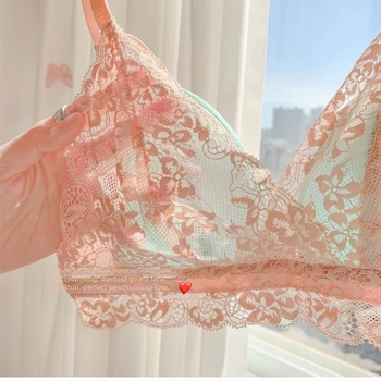Sutien wireless cu cupă 3/4, cupă subțire modelată, broderie dantelată, material din nailon