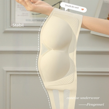 Sutien fara bretele, anti-alunecare, invizibil, cupe modelate subtiri, material nylon cu captuseala din spandex