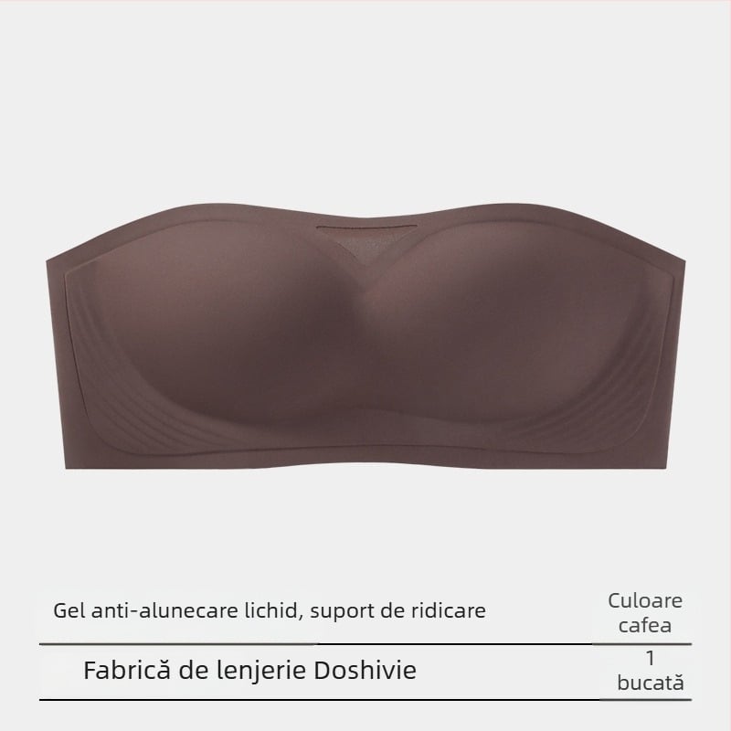 Sutien fara bretele, anti-alunecare, invizibil, cupe modelate subtiri, material nylon cu captuseala din spandex