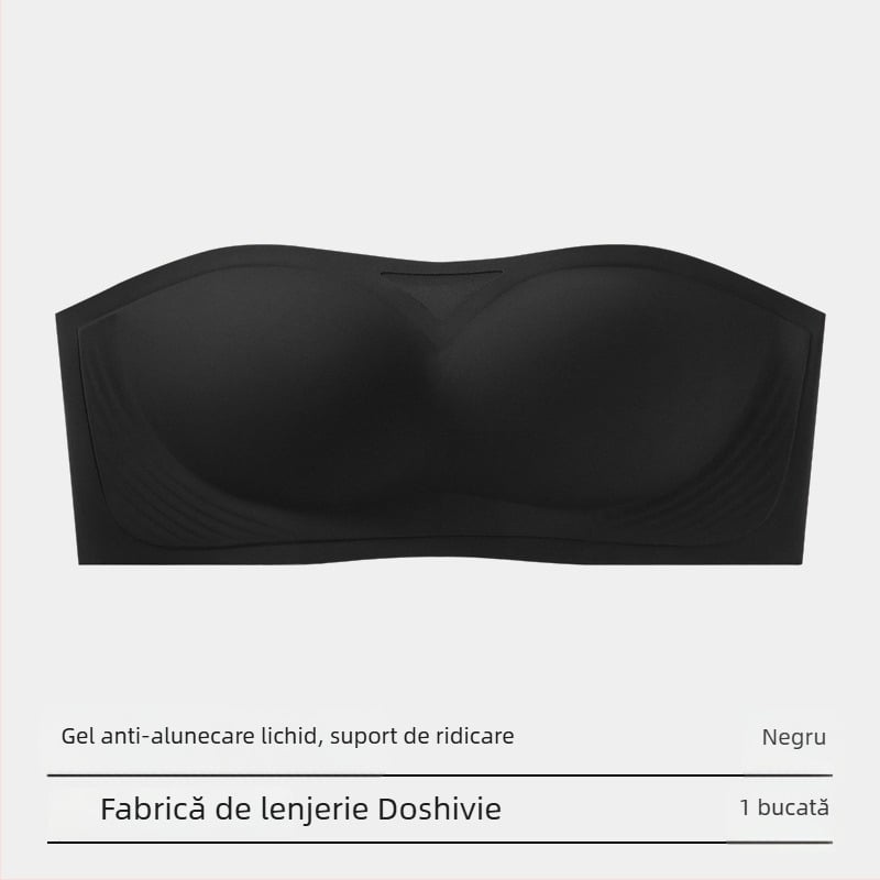 Sutien fara bretele, anti-alunecare, invizibil, cupe modelate subtiri, material nylon cu captuseala din spandex
