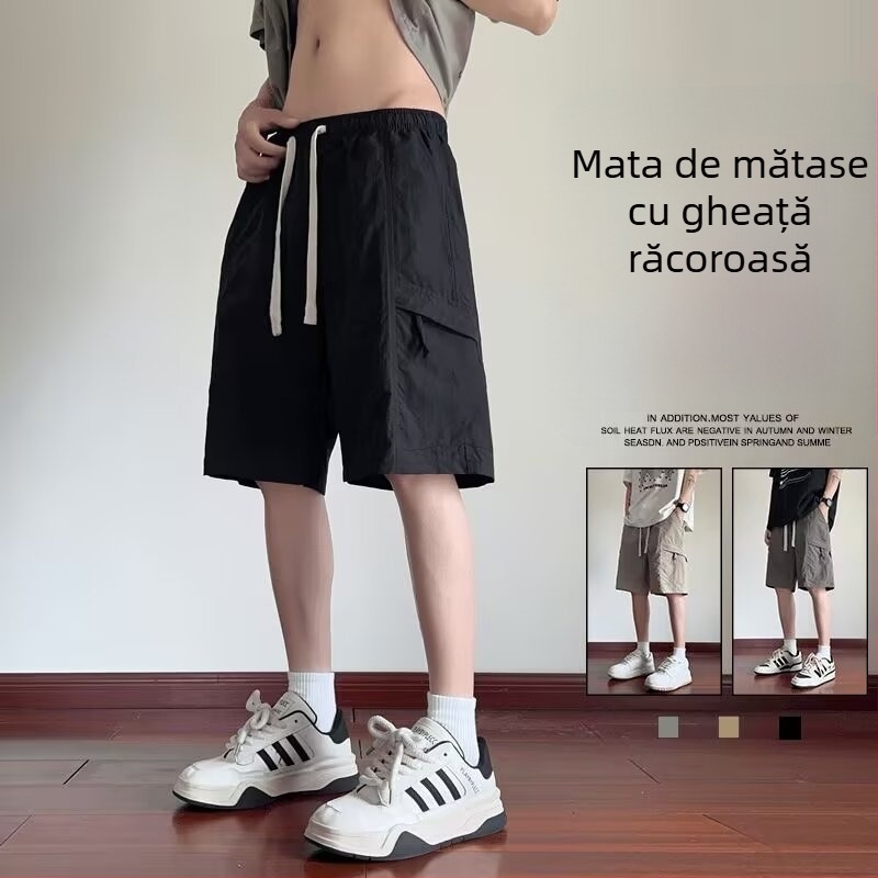 Șorturi cargo pentru bărbați, croială relaxată, stil coreean, poliester, vară