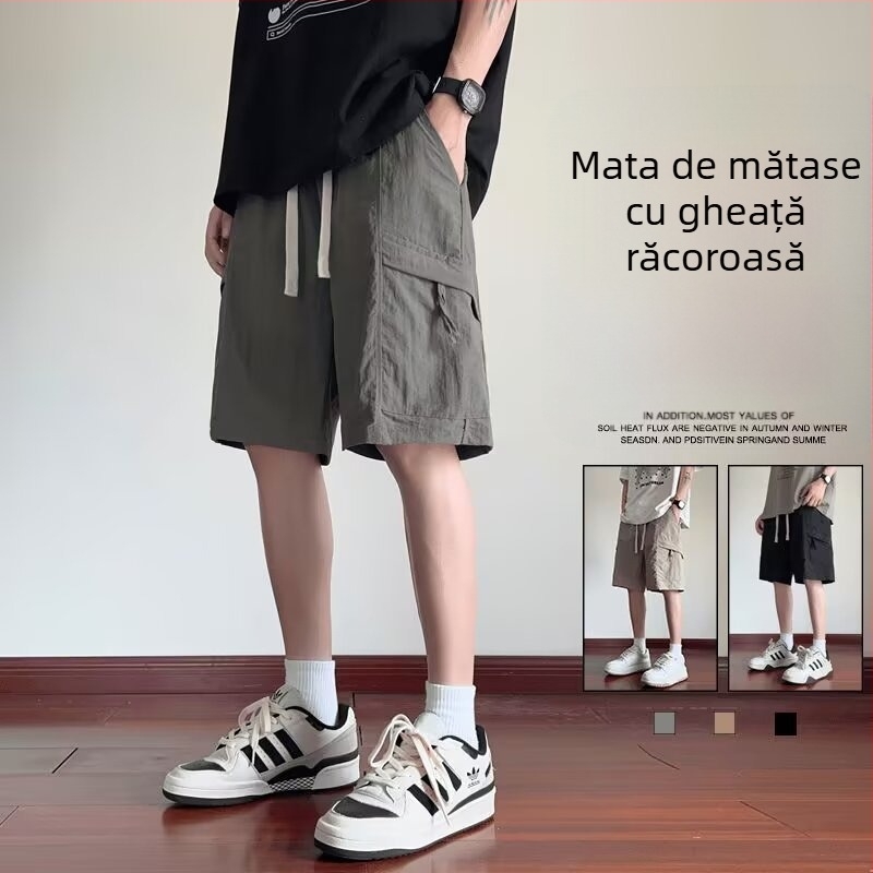 Șorturi cargo pentru bărbați, croială relaxată, stil coreean, poliester, vară
