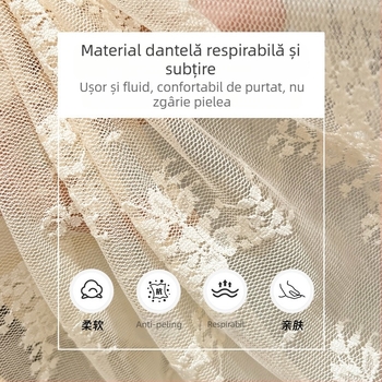 Top pentru copii cu plasă dantelată, guler halter, mâneci extrem de lungi Feifei, stil urban, fibră acrilică 95%+