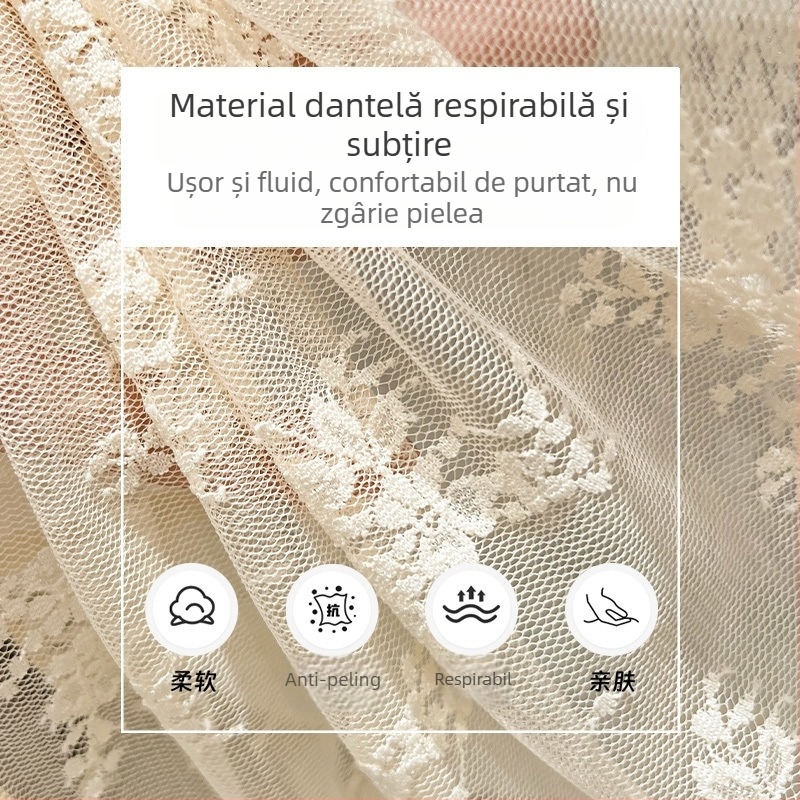 Top pentru copii cu plasă dantelată, guler halter, mâneci extrem de lungi Feifei, stil urban, fibră acrilică 95%+