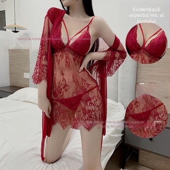 Set din două piese, pijama din dantelă cu decupaje – țesătură ultra-subțire, spandex, vara 2022, conținut principal de țesătură 50–70%