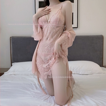 Set din două piese, pijama din dantelă cu decupaje – țesătură ultra-subțire, spandex, vara 2022, conținut principal de țesătură 50–70%