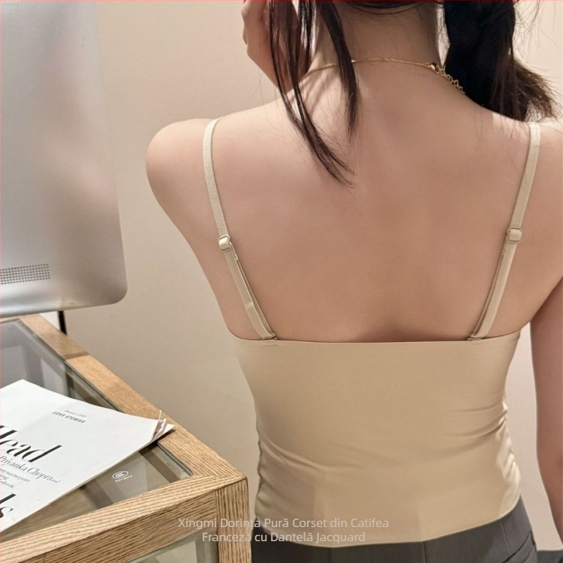 Xingmi 6099 Sutien-camisolă din dantelă, lung, cupe căptușite, decolteu adânc în V, 3/4 cupe, bretele fixe duble