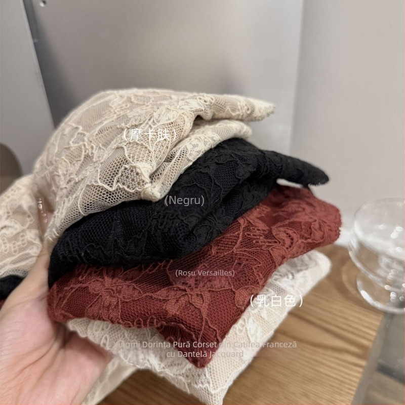 Xingmi 6099 Sutien-camisolă din dantelă, lung, cupe căptușite, decolteu adânc în V, 3/4 cupe, bretele fixe duble