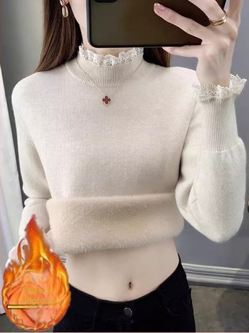 Pulover Ice Silk, grosime normală, guler semi-turtleneck, mâneci prințese, primăvara 2025