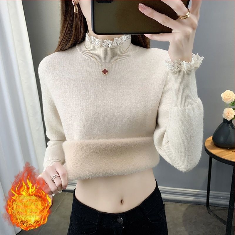 Pulover Ice Silk, grosime normală, guler semi-turtleneck, mâneci prințese, primăvara 2025