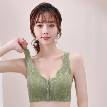 Sutien de alăptare fără fir, cu închidere frontală, dantelat, cupă completă, cupe din burete nylon