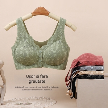 Sutien de alăptare fără fir, cu închidere frontală, dantelat, cupă completă, cupe din burete nylon