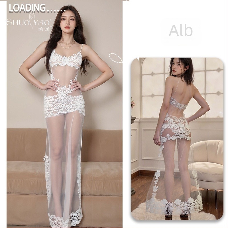 Rochie de noapte din dantelă, transparentă, cu plasă, poliester 90-95%