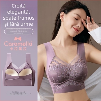 Sutien fara fir din dantelă, cupe complete, stil bustieră, bretele fixe în dublu, fără cârlig, cupe din nylon respirant