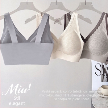Sutien din dantelă fără cusur, cu bretele late fixe, cupă completă, cupă ușor modelată, căptușit cu modal, respirabil și confortabil