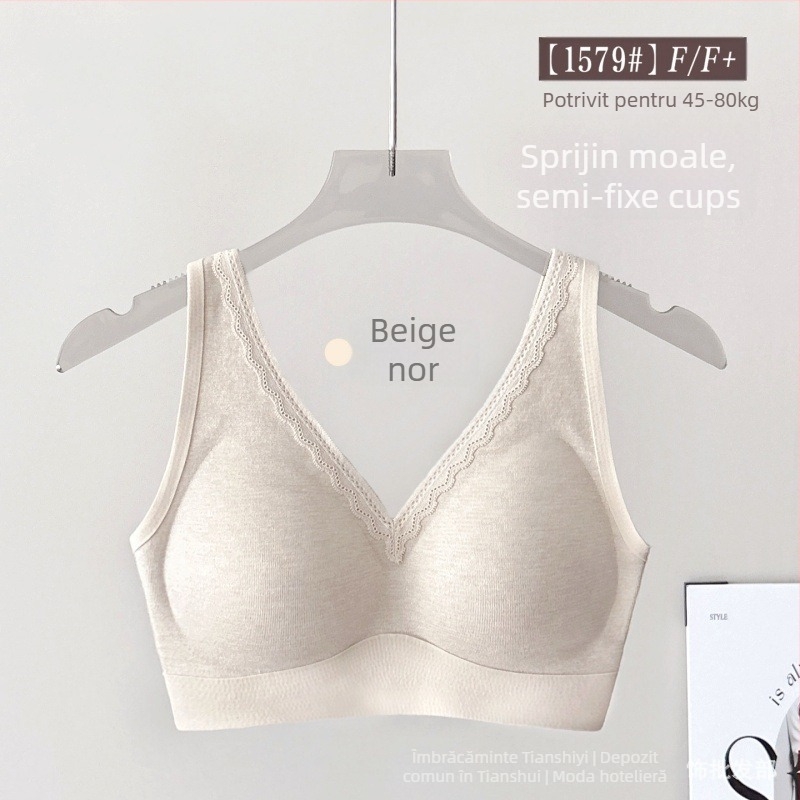 Sutien din dantelă fără cusur, cu bretele late fixe, cupă completă, cupă ușor modelată, căptușit cu modal, respirabil și confortabil