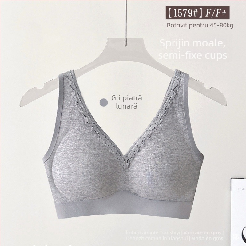 Sutien din dantelă fără cusur, cu bretele late fixe, cupă completă, cupă ușor modelată, căptușit cu modal, respirabil și confortabil