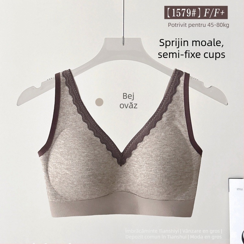 Sutien din dantelă fără cusur, cu bretele late fixe, cupă completă, cupă ușor modelată, căptușit cu modal, respirabil și confortabil
