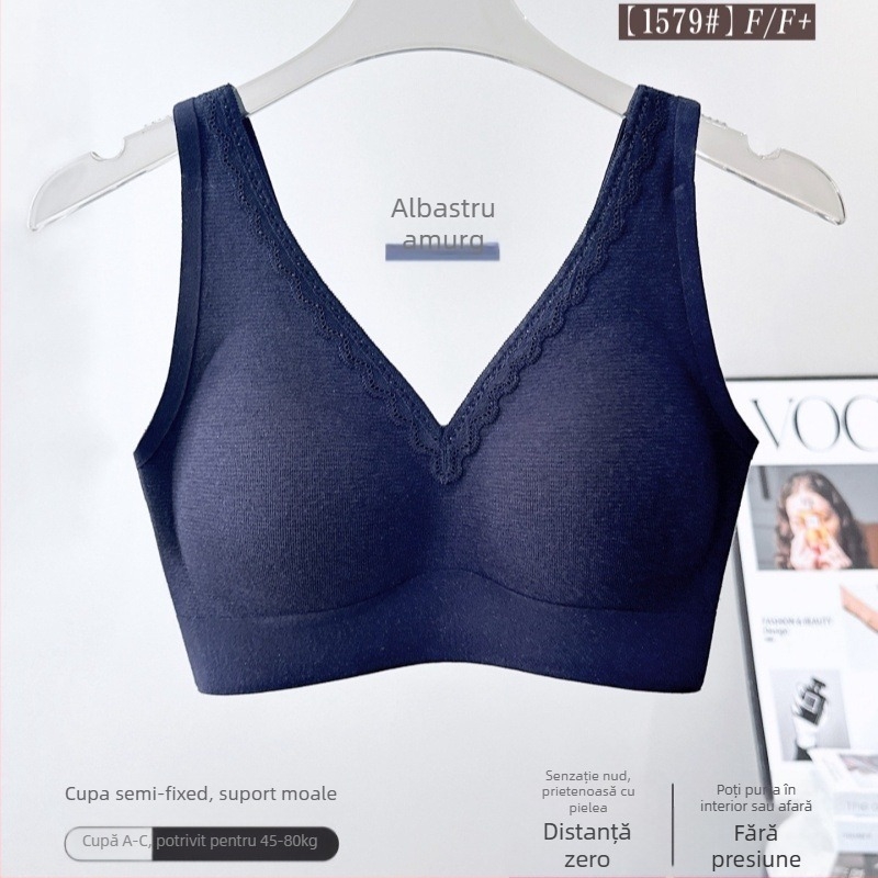 Sutien din dantelă fără cusur, cu bretele late fixe, cupă completă, cupă ușor modelată, căptușit cu modal, respirabil și confortabil