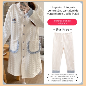 Rochie de noapte de maternitate pentru alăptare, mâneci lungi, deschidere pentru alăptare, poliester (30-50%), ediție de iarnă 2025