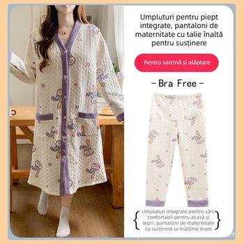 Rochie de noapte de maternitate pentru alăptare, mâneci lungi, deschidere pentru alăptare, poliester (30-50%), ediție de iarnă 2025