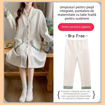 Rochie de noapte de maternitate pentru alăptare, mâneci lungi, deschidere pentru alăptare, poliester (30-50%), ediție de iarnă 2025