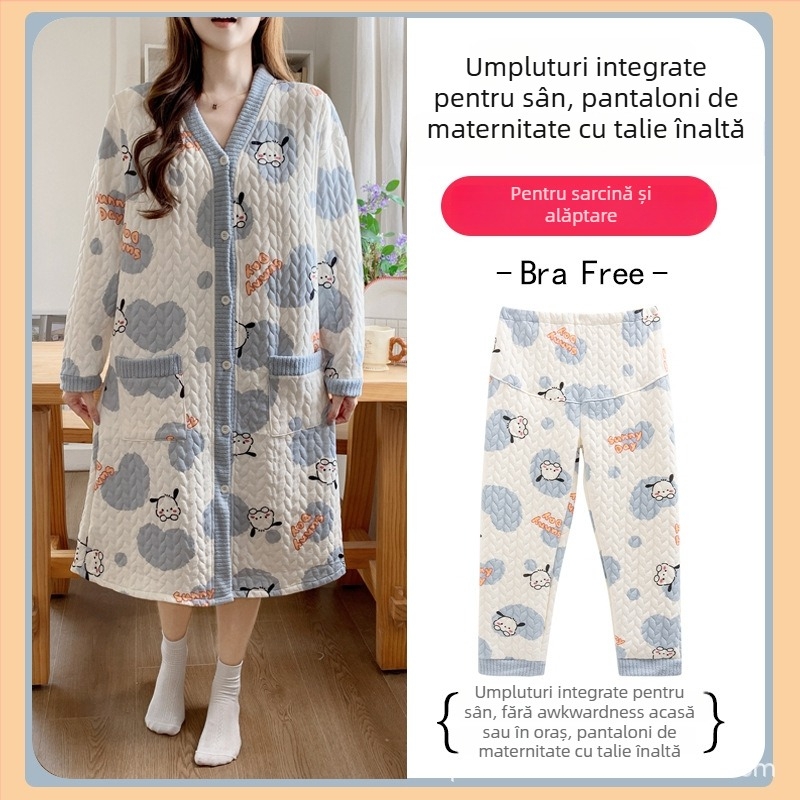 Rochie de noapte de maternitate pentru alăptare, mâneci lungi, deschidere pentru alăptare, poliester (30-50%), ediție de iarnă 2025