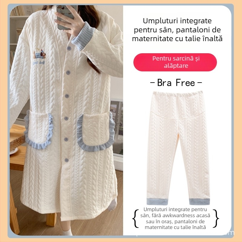 Rochie de noapte de maternitate pentru alăptare, mâneci lungi, deschidere pentru alăptare, poliester (30-50%), ediție de iarnă 2025