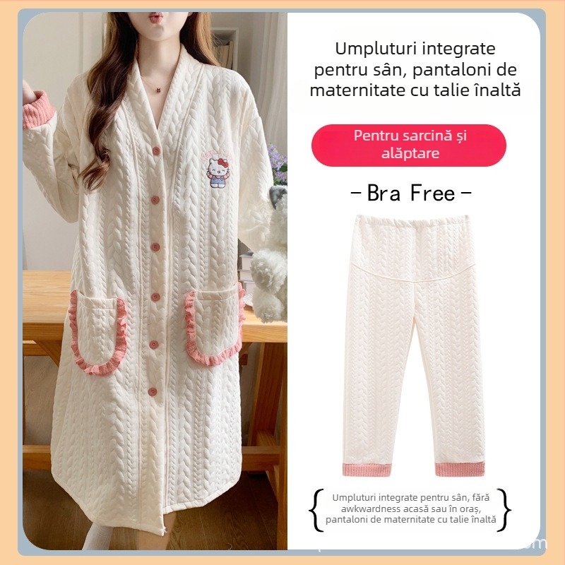 Rochie de noapte de maternitate pentru alăptare, mâneci lungi, deschidere pentru alăptare, poliester (30-50%), ediție de iarnă 2025