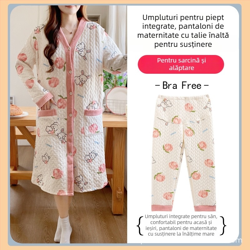 Rochie de noapte de maternitate pentru alăptare, mâneci lungi, deschidere pentru alăptare, poliester (30-50%), ediție de iarnă 2025