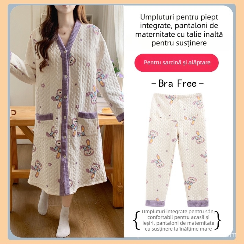 Rochie de noapte de maternitate pentru alăptare, mâneci lungi, deschidere pentru alăptare, poliester (30-50%), ediție de iarnă 2025