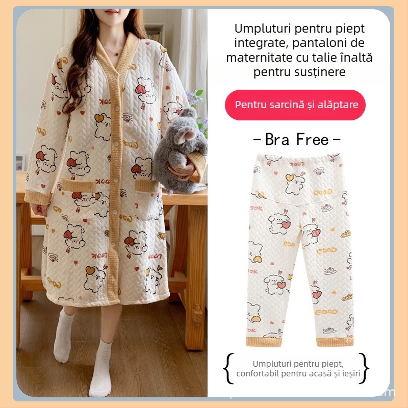 Rochie de noapte de maternitate pentru alăptare, mâneci lungi, deschidere pentru alăptare, poliester (30-50%), ediție de iarnă 2025