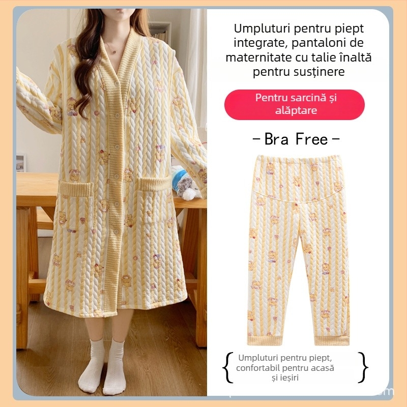 Rochie de noapte de maternitate pentru alăptare, mâneci lungi, deschidere pentru alăptare, poliester (30-50%), ediție de iarnă 2025