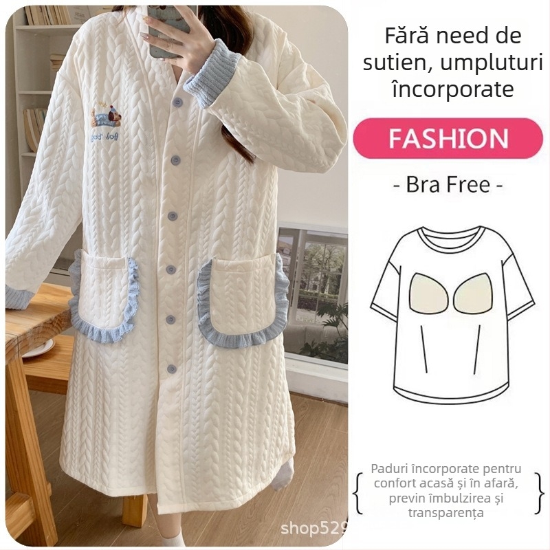 Rochie de noapte de maternitate pentru alăptare, mâneci lungi, deschidere pentru alăptare, poliester (30-50%), ediție de iarnă 2025