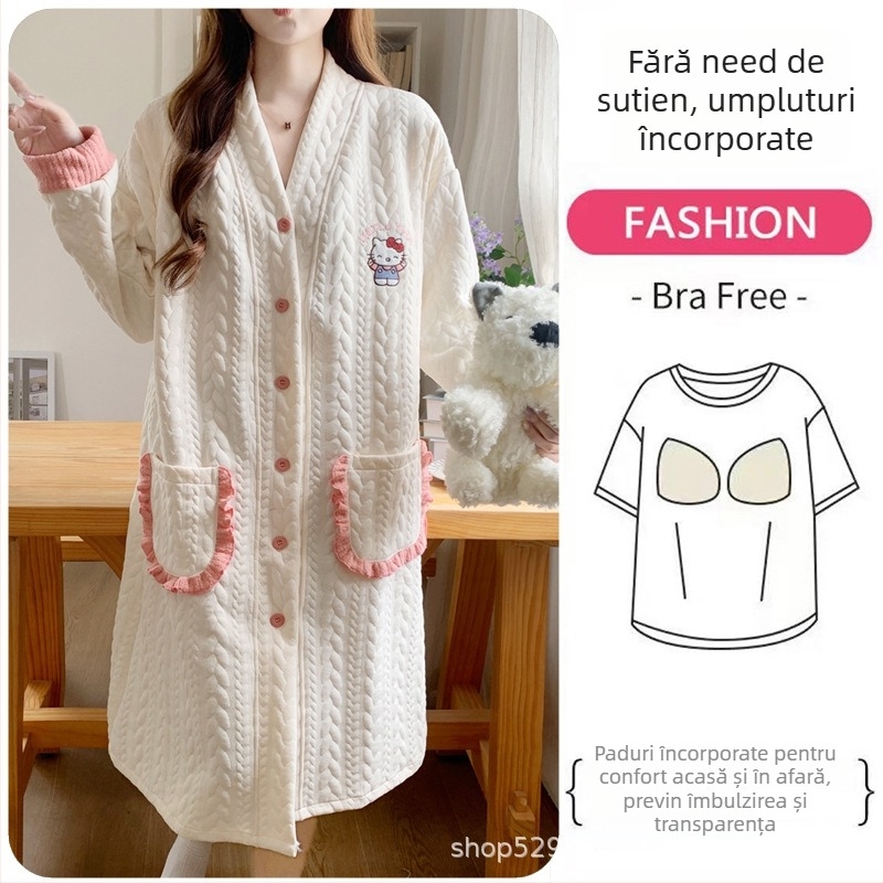 Rochie de noapte de maternitate pentru alăptare, mâneci lungi, deschidere pentru alăptare, poliester (30-50%), ediție de iarnă 2025