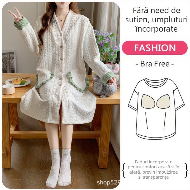 Rochie de noapte de maternitate pentru alăptare, mâneci lungi, deschidere pentru alăptare, poliester (30-50%), ediție de iarnă 2025