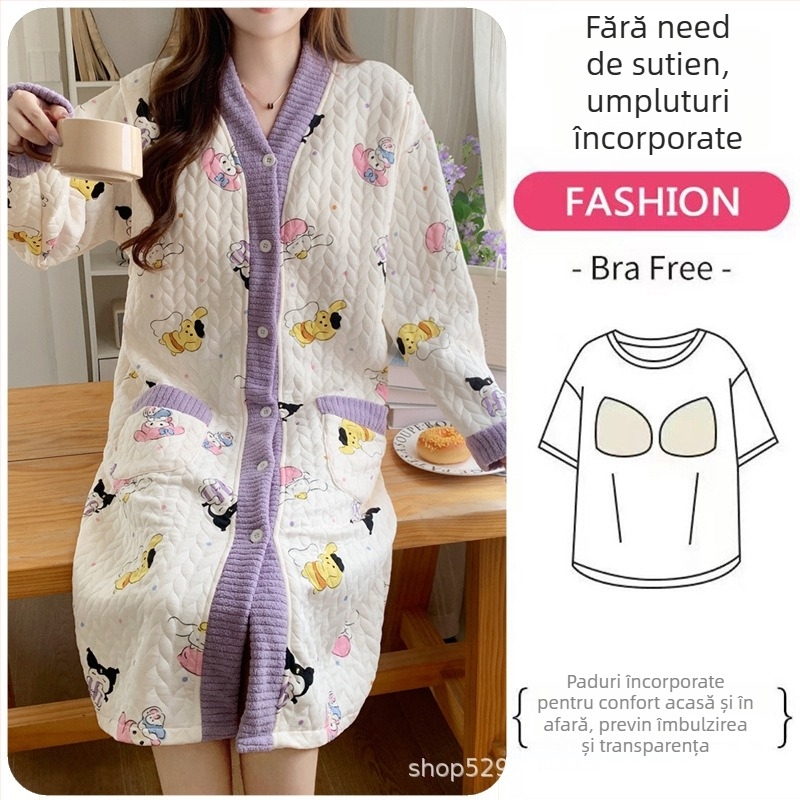 Rochie de noapte de maternitate pentru alăptare, mâneci lungi, deschidere pentru alăptare, poliester (30-50%), ediție de iarnă 2025