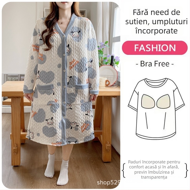 Rochie de noapte de maternitate pentru alăptare, mâneci lungi, deschidere pentru alăptare, poliester (30-50%), ediție de iarnă 2025