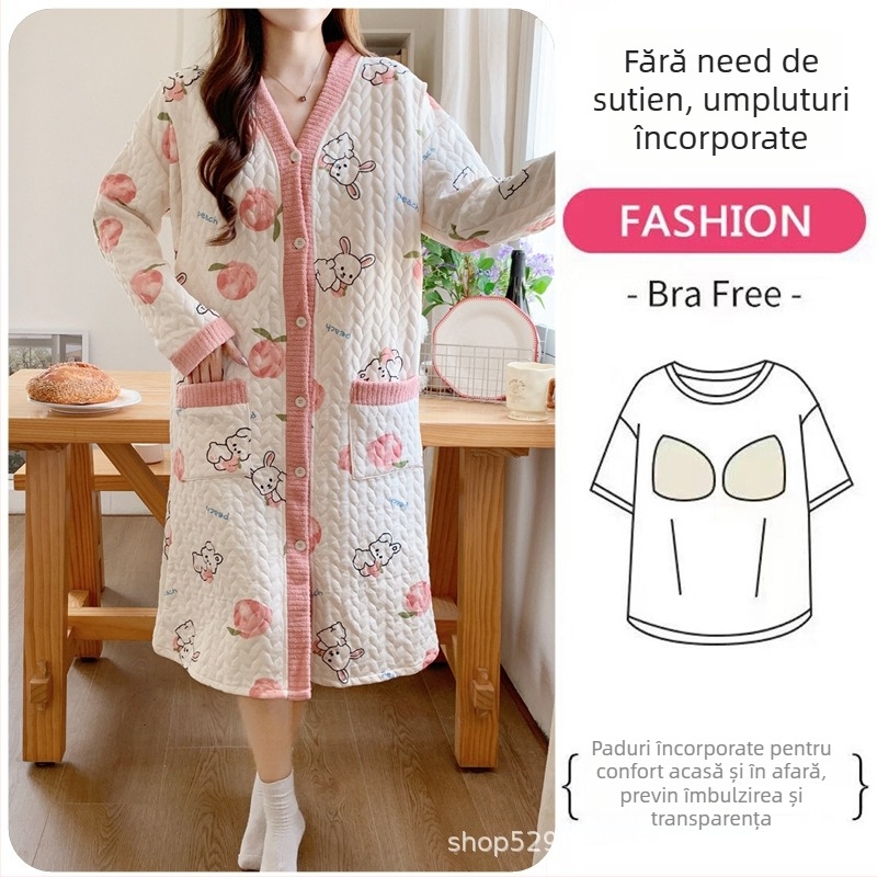 Rochie de noapte de maternitate pentru alăptare, mâneci lungi, deschidere pentru alăptare, poliester (30-50%), ediție de iarnă 2025