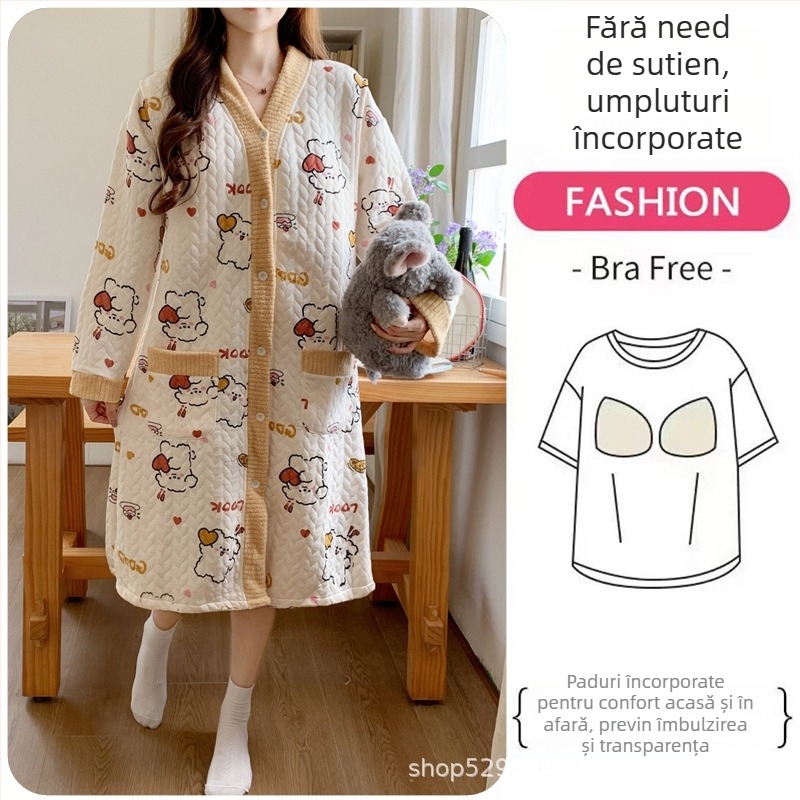 Rochie de noapte de maternitate pentru alăptare, mâneci lungi, deschidere pentru alăptare, poliester (30-50%), ediție de iarnă 2025