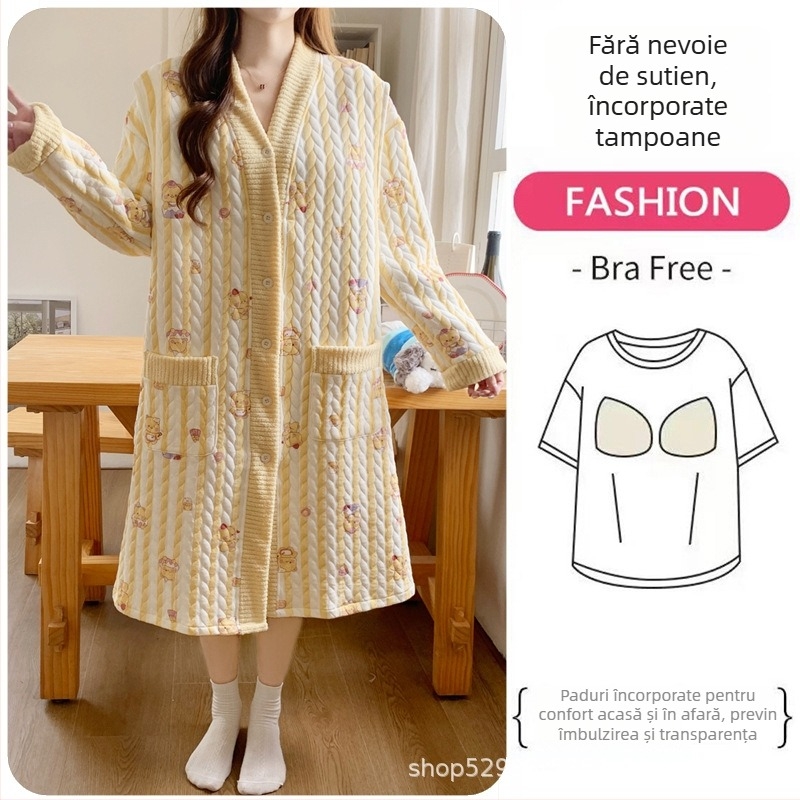 Rochie de noapte de maternitate pentru alăptare, mâneci lungi, deschidere pentru alăptare, poliester (30-50%), ediție de iarnă 2025