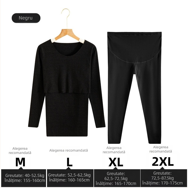 Set matern pentru alăptare: Bluza și pantaloni, mâneci lungi, deschidere pentru alăptare, tricot poliester și elastan