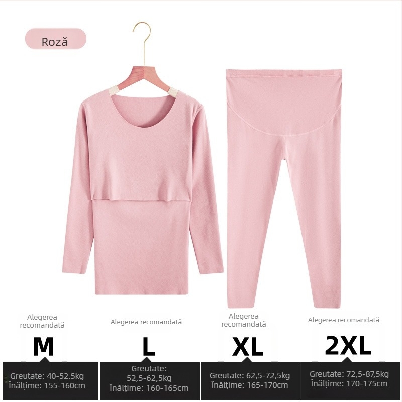 Set matern pentru alăptare: Bluza și pantaloni, mâneci lungi, deschidere pentru alăptare, tricot poliester și elastan