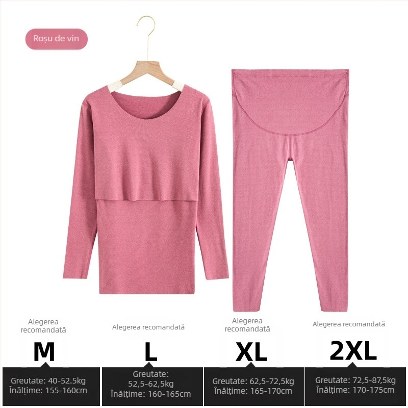 Set matern pentru alăptare: Bluza și pantaloni, mâneci lungi, deschidere pentru alăptare, tricot poliester și elastan