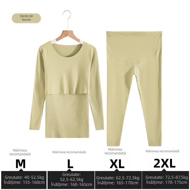 Set matern pentru alăptare: Bluza și pantaloni, mâneci lungi, deschidere pentru alăptare, tricot poliester și elastan