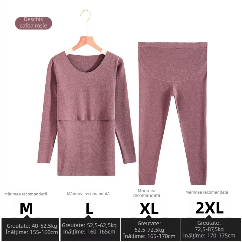 Set matern pentru alăptare: Bluza și pantaloni, mâneci lungi, deschidere pentru alăptare, tricot poliester și elastan