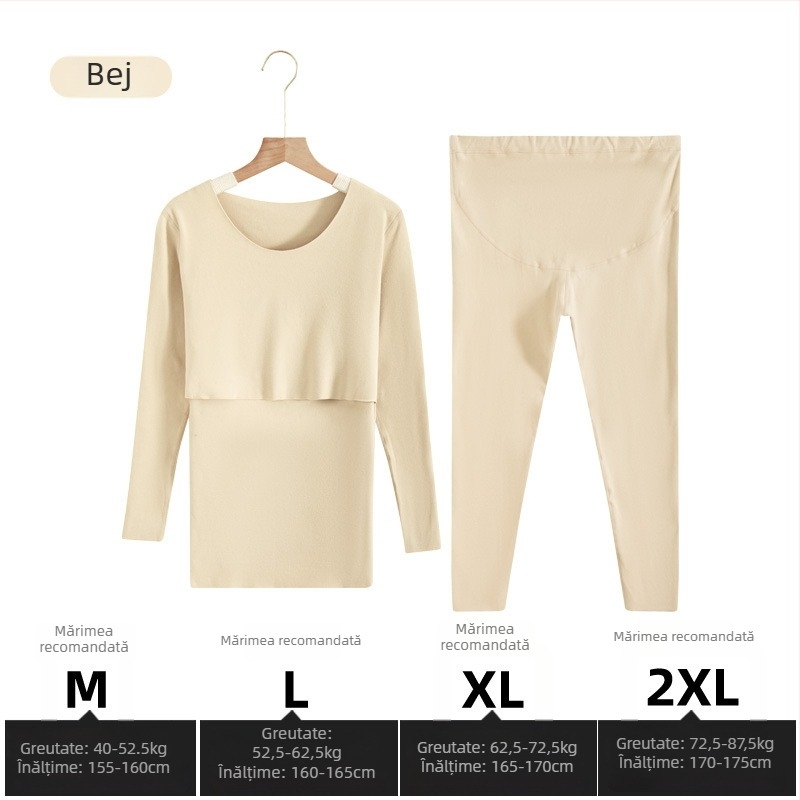 Set matern pentru alăptare: Bluza și pantaloni, mâneci lungi, deschidere pentru alăptare, tricot poliester și elastan