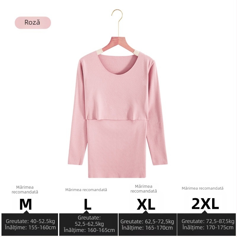 Set matern pentru alăptare: Bluza și pantaloni, mâneci lungi, deschidere pentru alăptare, tricot poliester și elastan