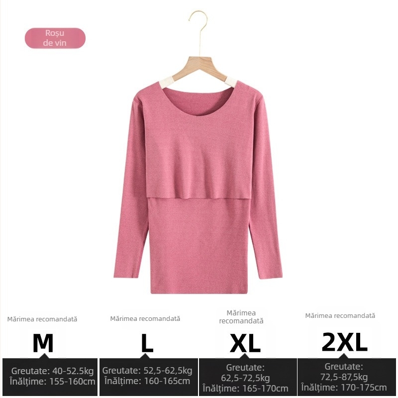 Set matern pentru alăptare: Bluza și pantaloni, mâneci lungi, deschidere pentru alăptare, tricot poliester și elastan