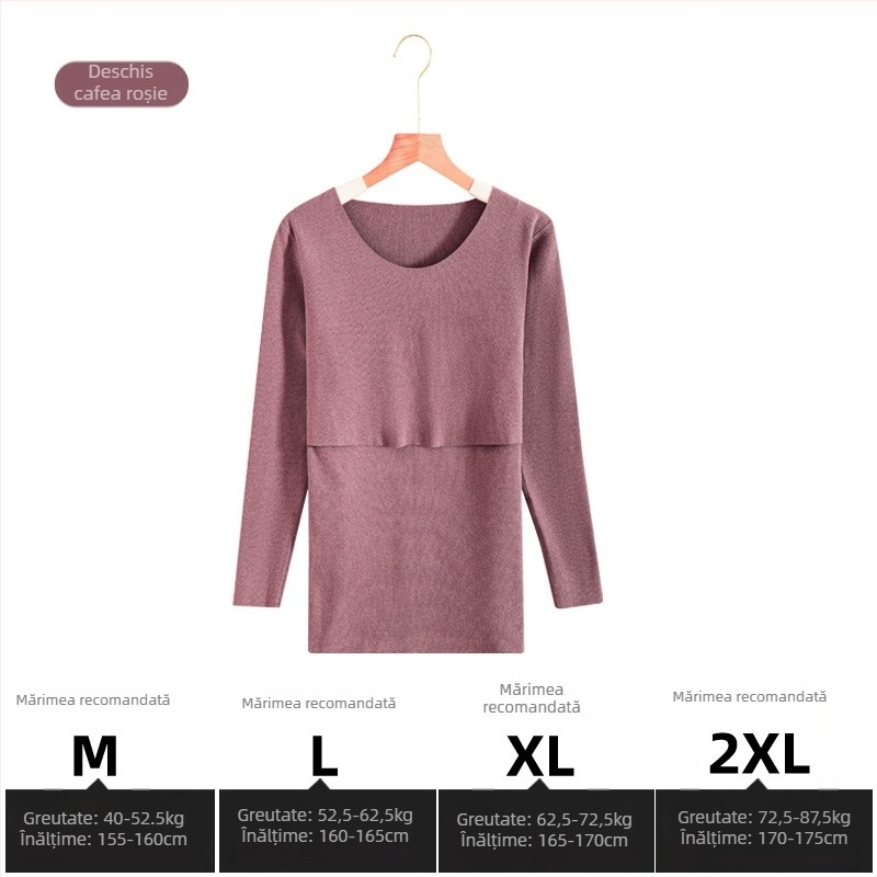 Set matern pentru alăptare: Bluza și pantaloni, mâneci lungi, deschidere pentru alăptare, tricot poliester și elastan